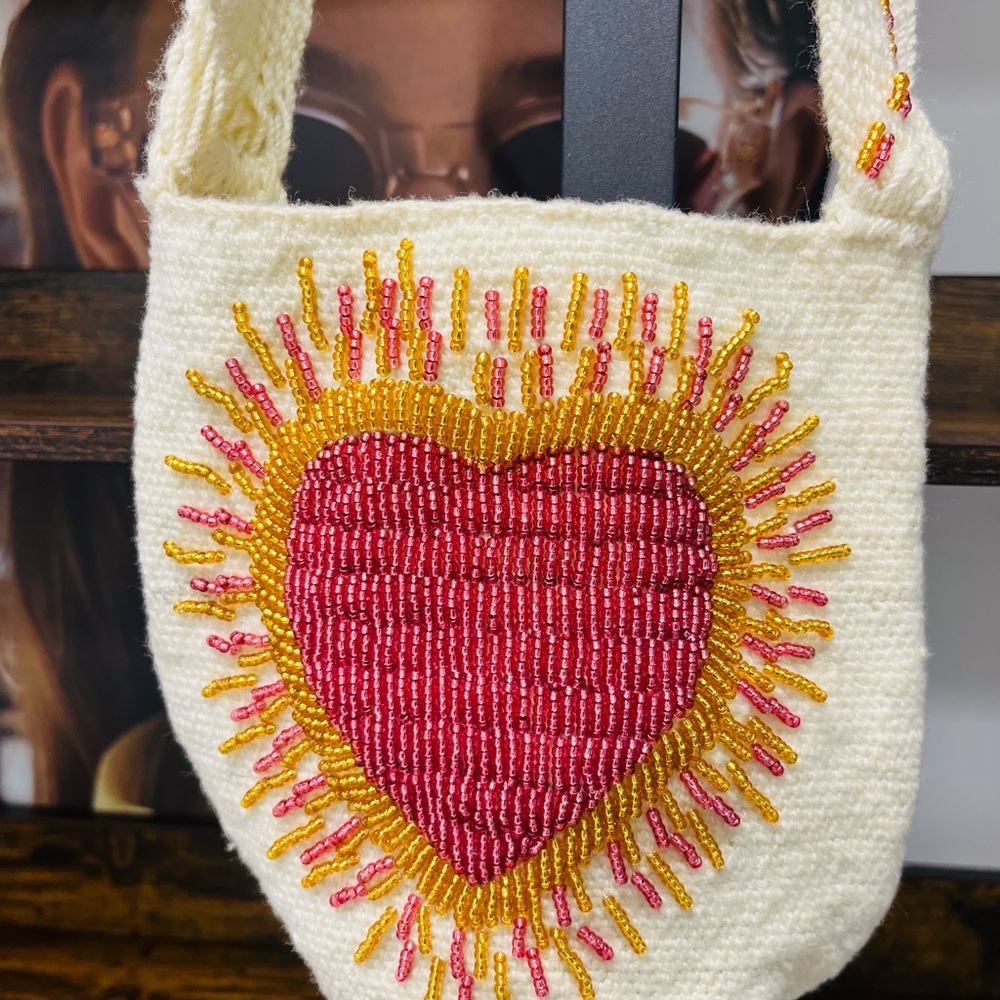 Handcrafted Heart Design Beaded Bag